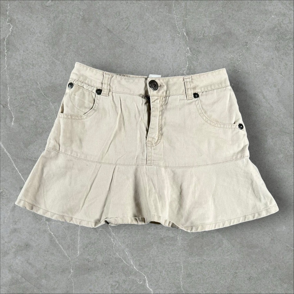 Guess Skirt Womens 10 Khaki Ruffle Hem Mini A Line Y2K Boho Chic Micro Grunge